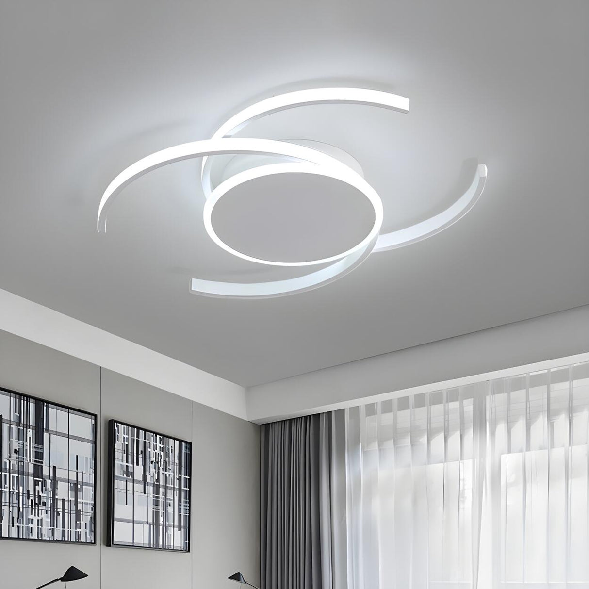 Minimalist White Dual C LED Flush Mount Ceiling Light Image - 3