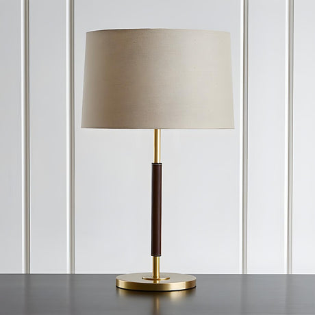 Minimalist White Fabric Drum Shade Metal Table Lamp Image - 1