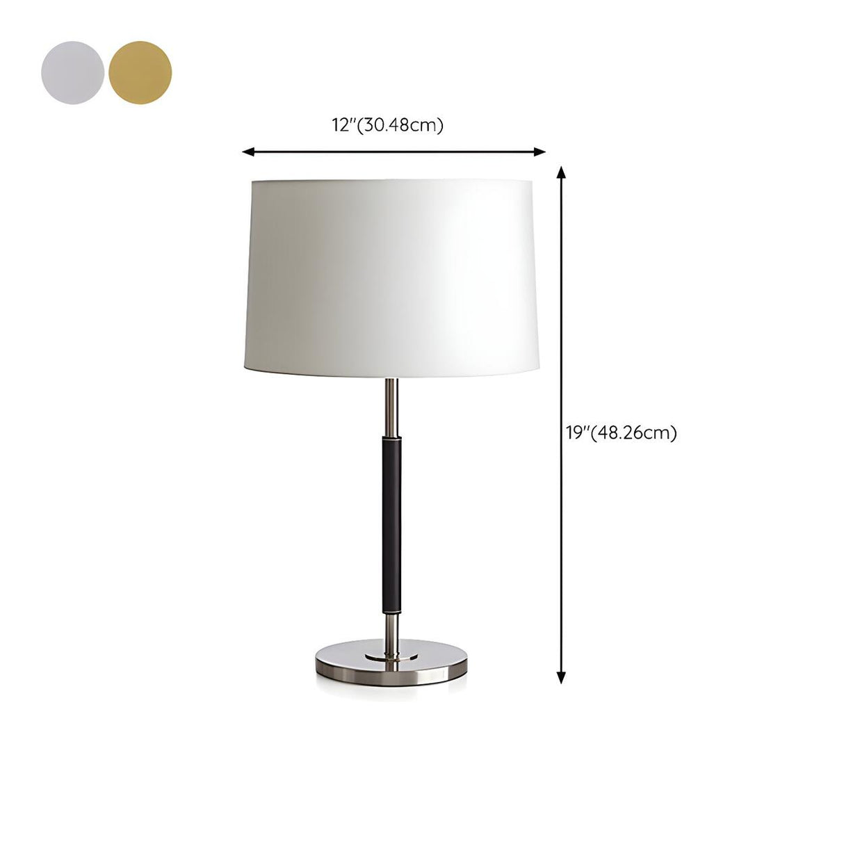 Minimalist White Fabric Drum Shade Metal Table Lamp 