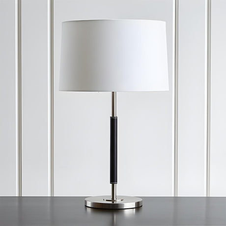 Minimalist White Fabric Drum Shade Metal Table Lamp Image - 2