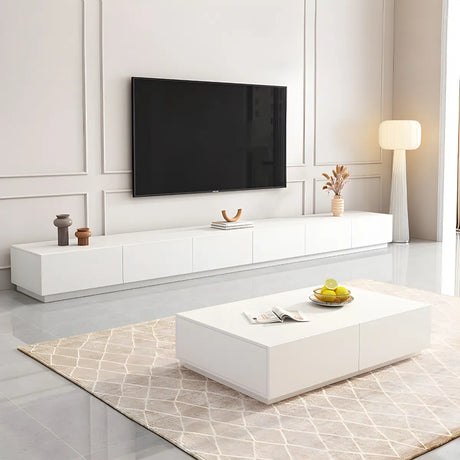 Minimalist White Finish Wooden TV Stand with Drawers Image - 1