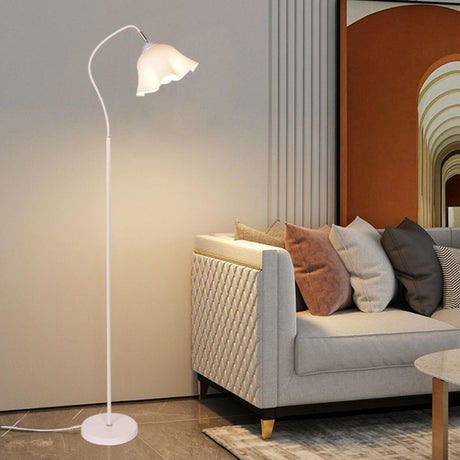 Minimalist White Floral Modern Metal Floor Lamp Image - 1