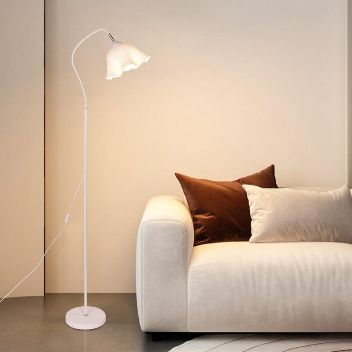 Minimalist White Floral Modern Metal Floor Lamp Image - 3