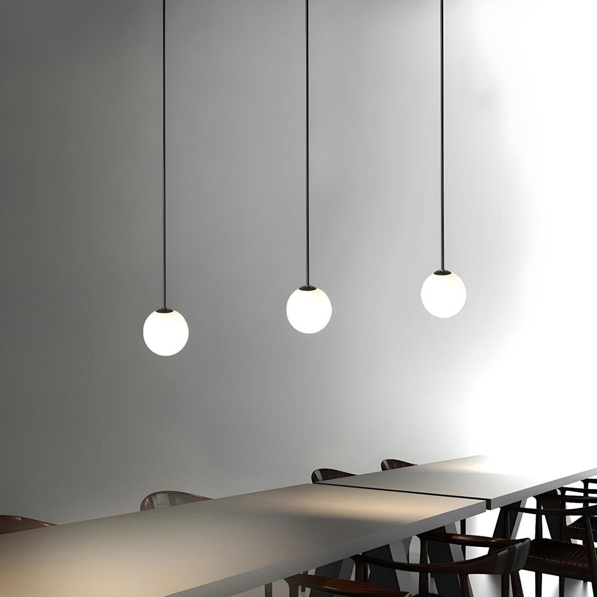 Minimalist White Glass Ball Bedroom LED Pendant Light Image - 2