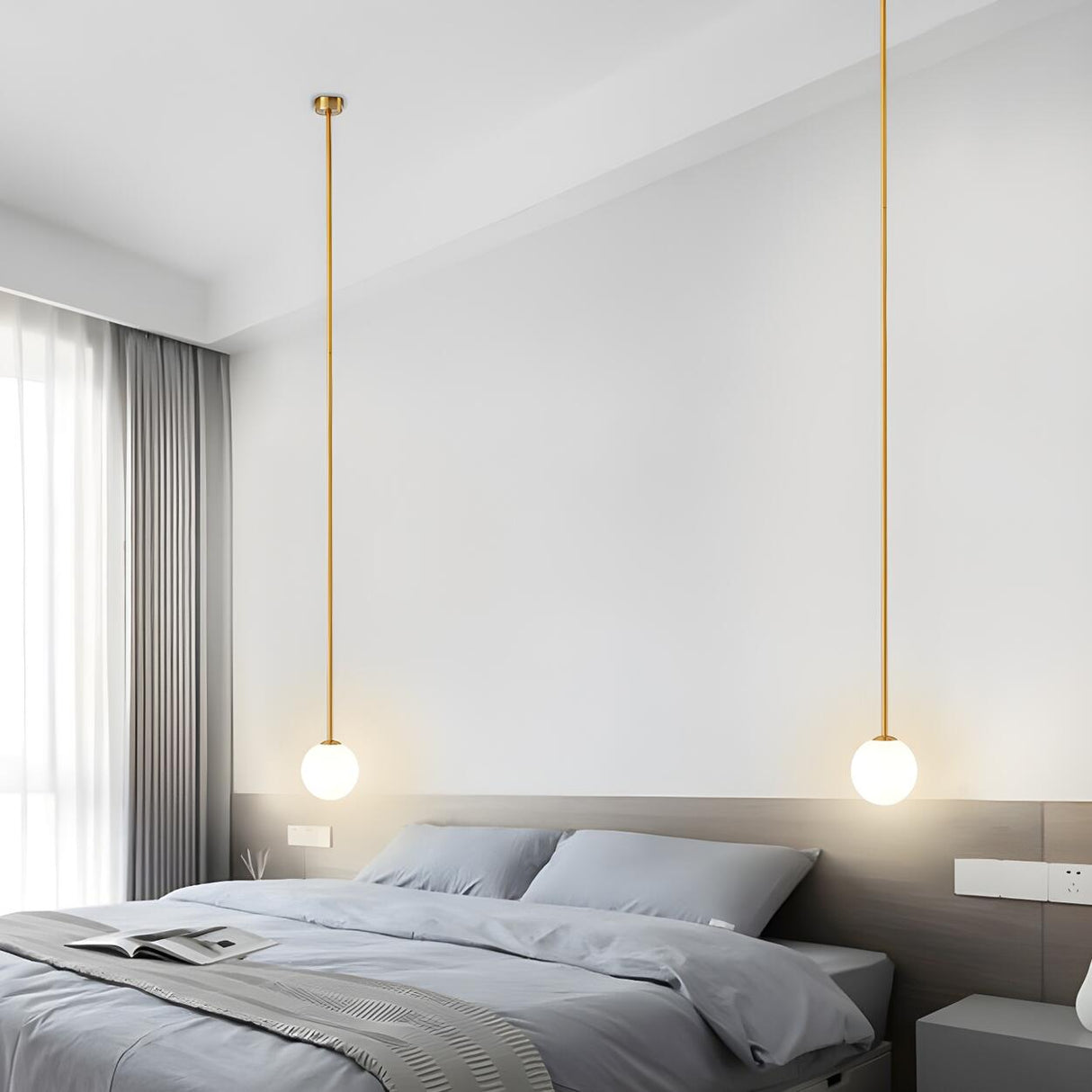 Minimalist White Glass Ball Bedroom LED Pendant Light Image - 3