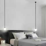 Minimalist White Glass Ball Bedroom LED Pendant Light Image - 4