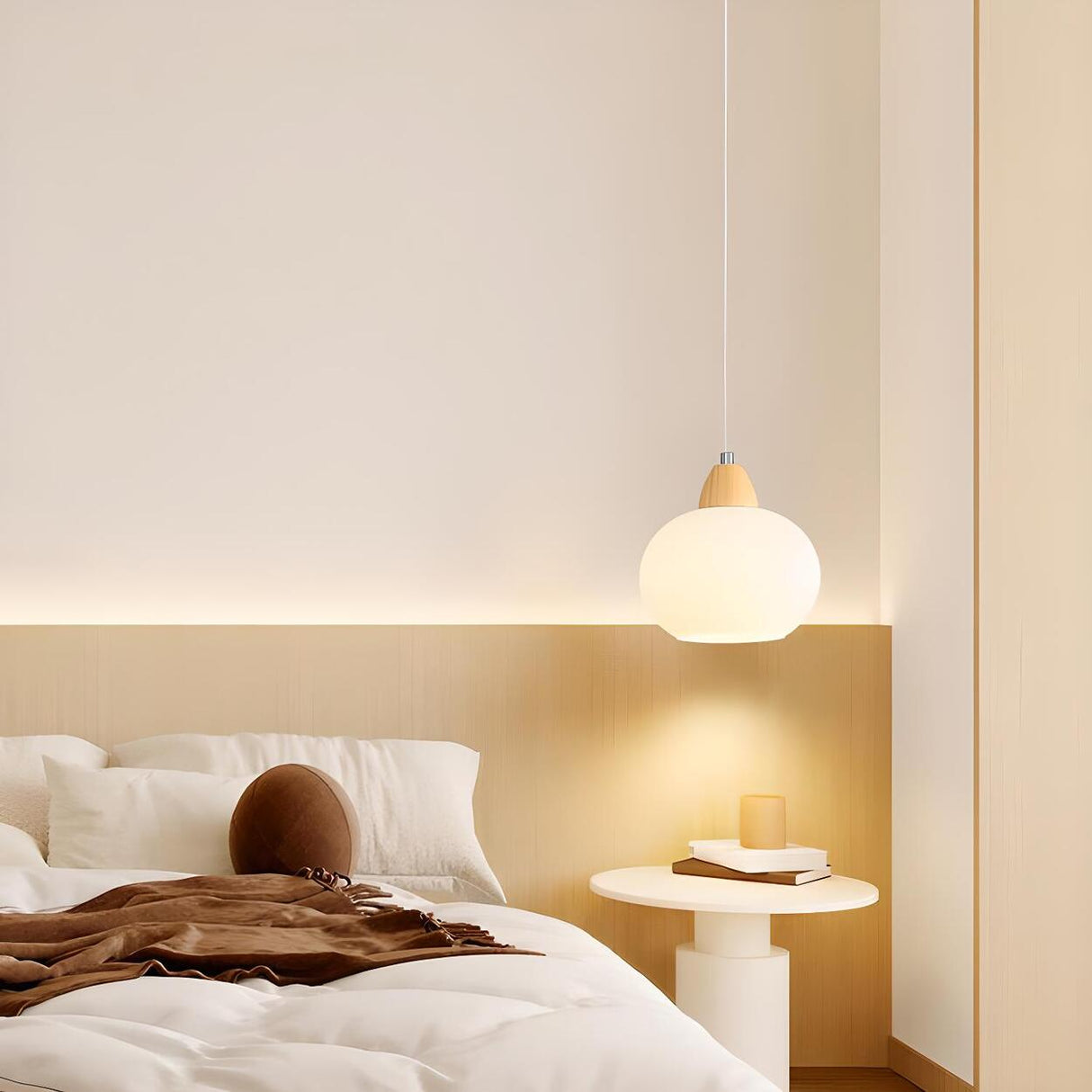 Minimalist White Glass Globe Bedroom Pendant Light Image - 1