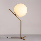 Minimalist White Glass Metal Base Bedroom Table Lamp Image - 10