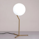 Minimalist White Glass Metal Base Bedroom Table Lamp Image - 12