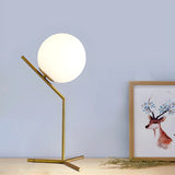 Minimalist White Glass Metal Base Bedroom Table Lamp Image - 4