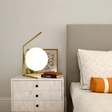 Minimalist White Glass Metal Base Bedroom Table Lamp Image - 6