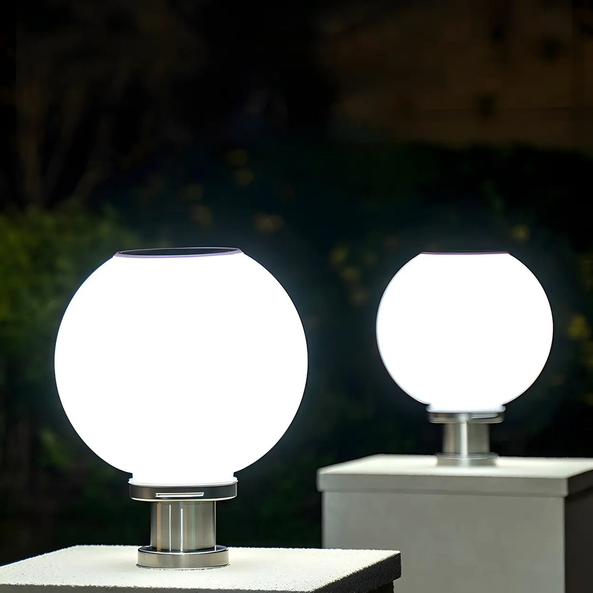 Minimalist White Globe Glass Outdoor Column Light Image - 4