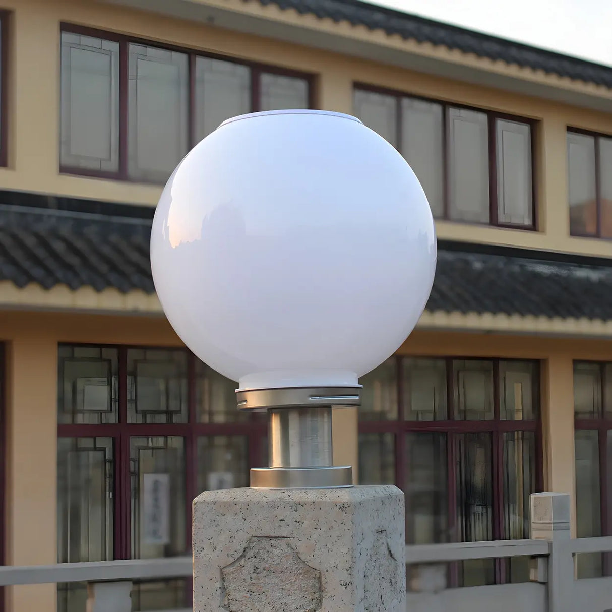 Minimalist White Globe Glass Outdoor Pillar Table Lamp Image - 1