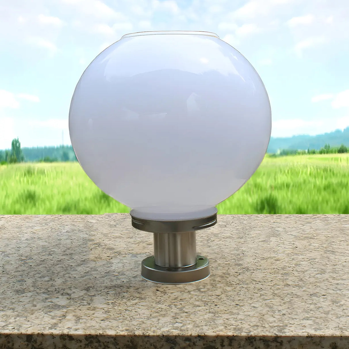 Minimalist White Globe Glass Outdoor Pillar Table Lamp Image - 7