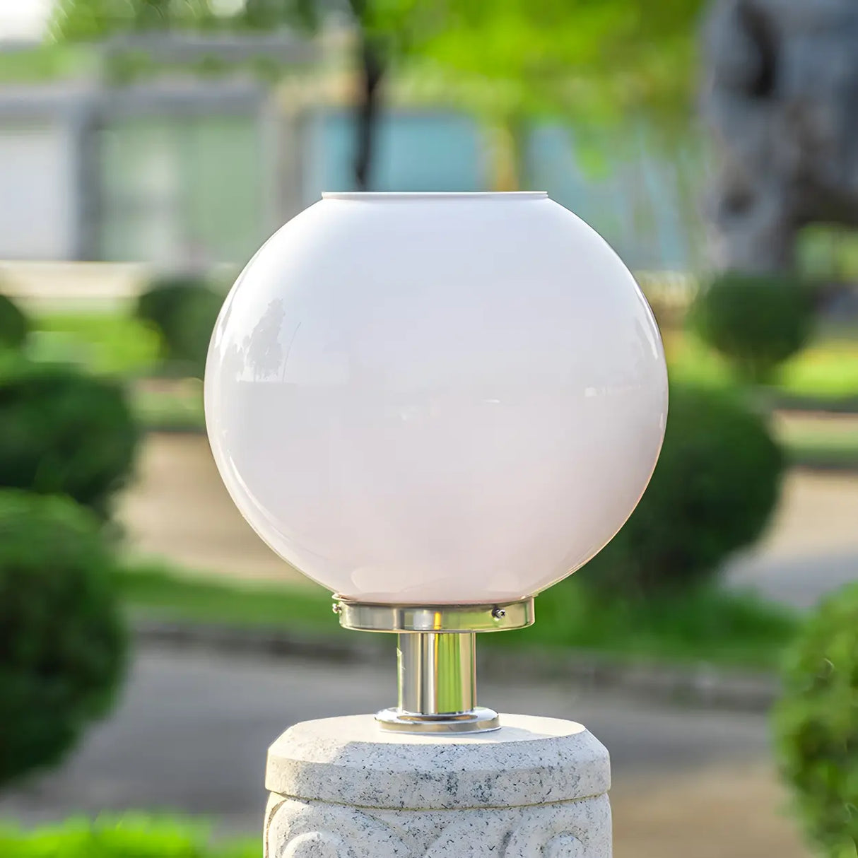 Minimalist White Globe Outdoor Post Light 2 Light Image - 11