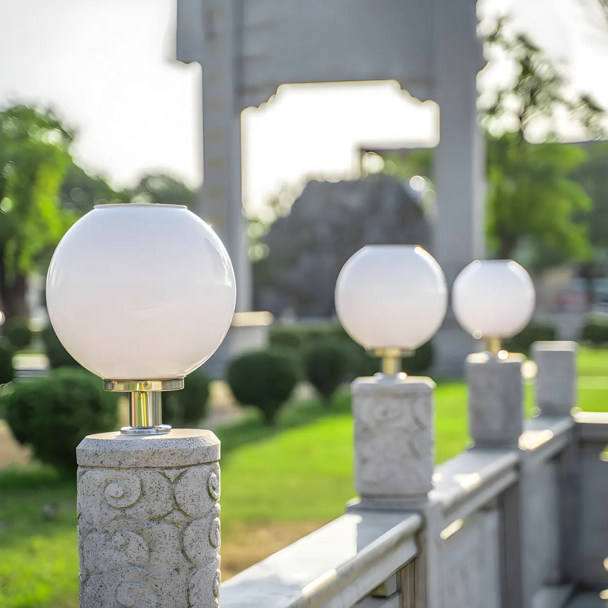 Minimalist White Globe Outdoor Post Light 2 Light Image - 12