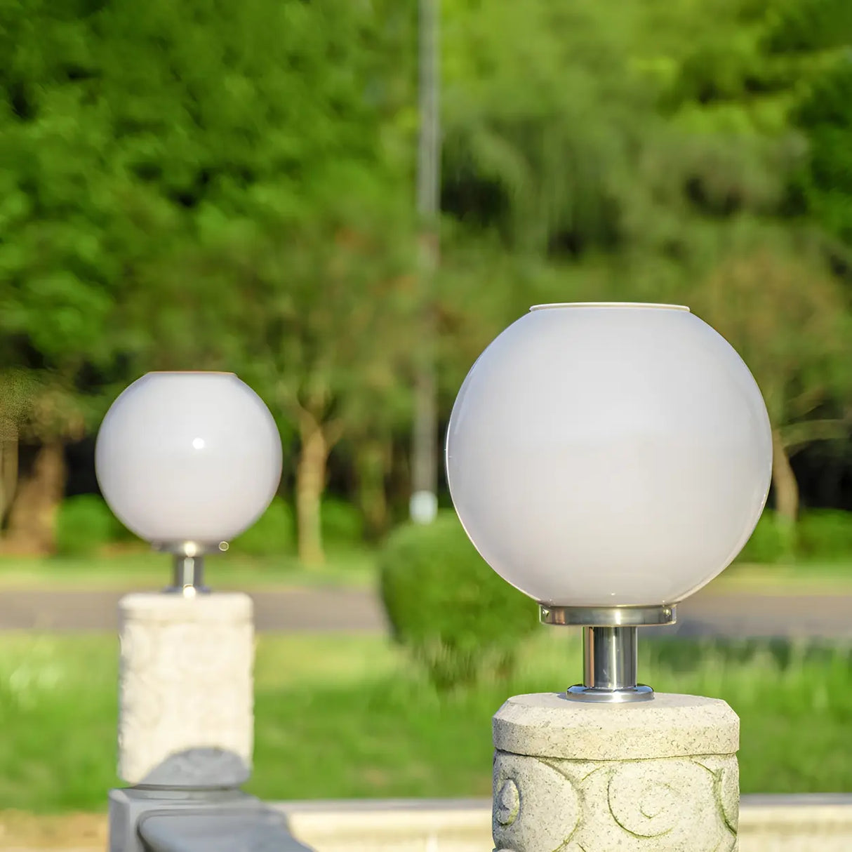 Minimalist White Globe Outdoor Post Light 2 Light Image - 13