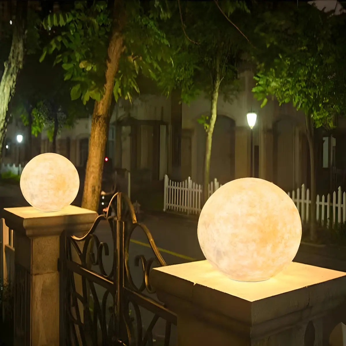 Minimalist White Globe Outdoor Stone Garden Table Lamp Image - 4