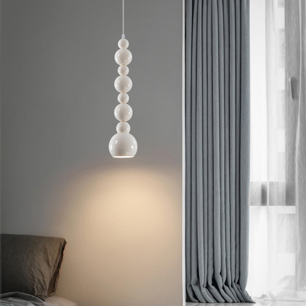 Minimalist White Iron Beaded Globe Pendant Light Image - 13