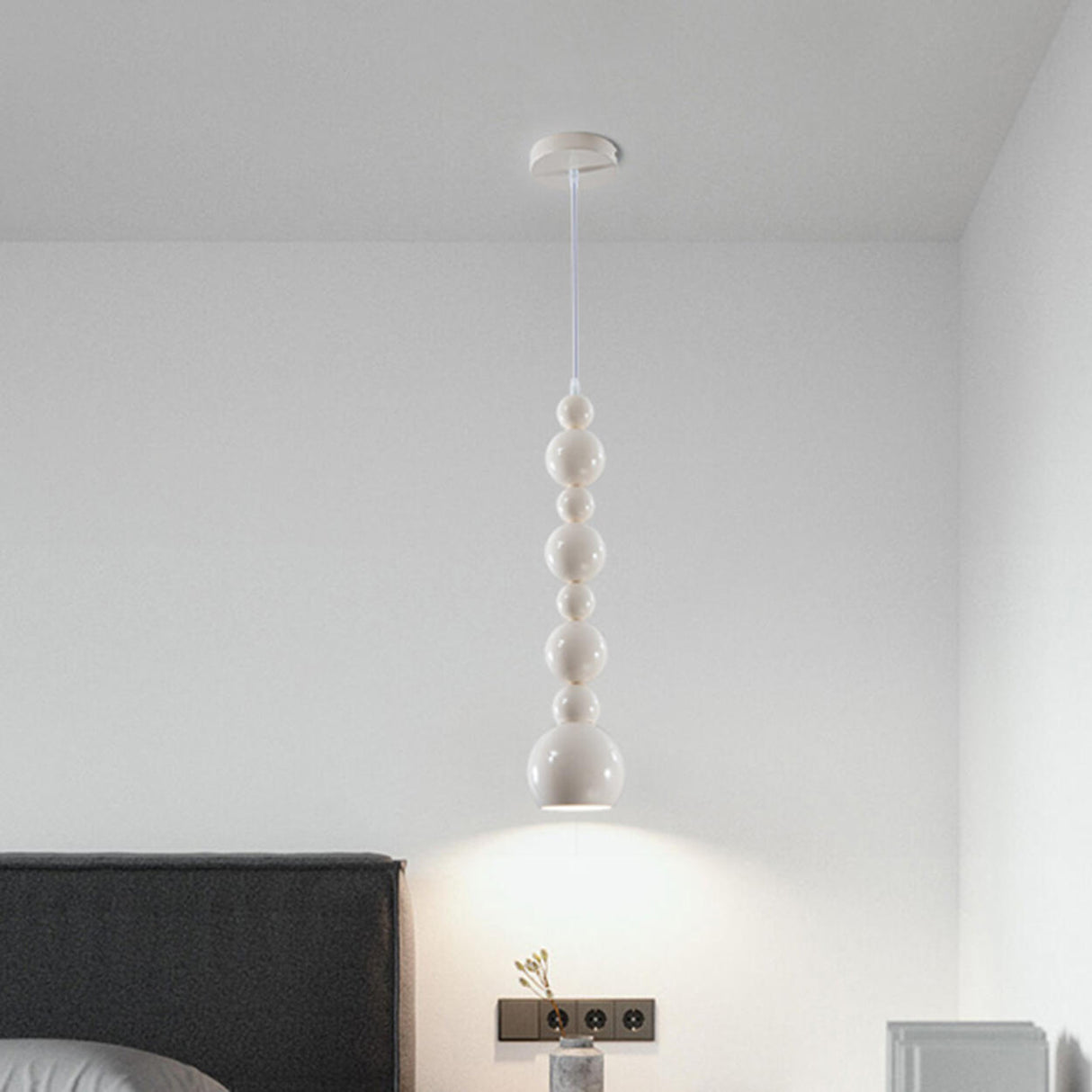 Minimalist White Iron Beaded Globe Pendant Light Image - 3