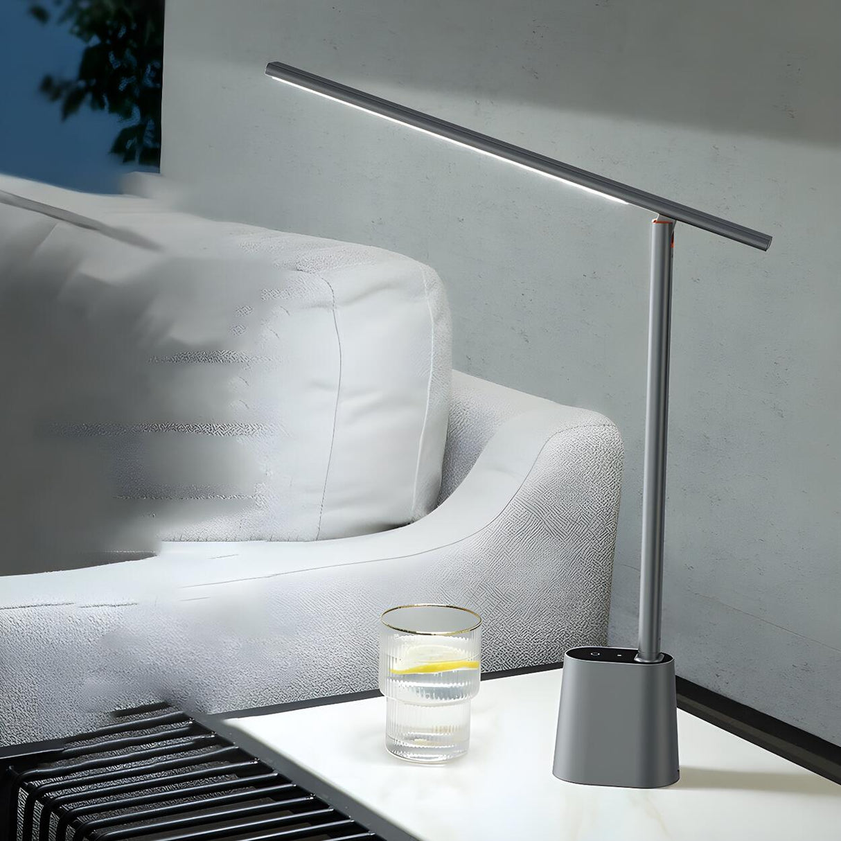 Minimalist White LED Linear Metal Bedroom Table Lamp Image - 13