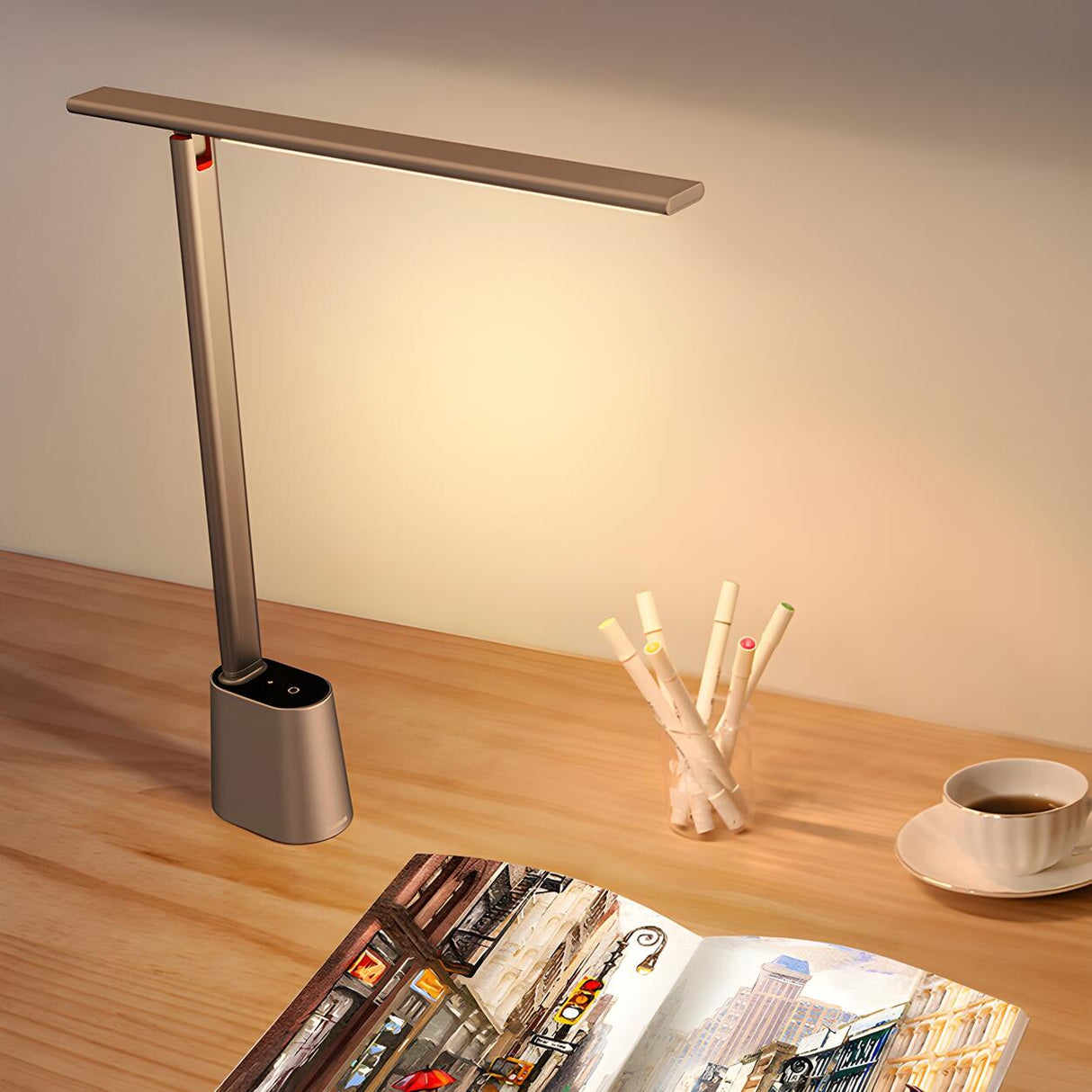 Minimalist White LED Linear Metal Bedroom Table Lamp Image - 4