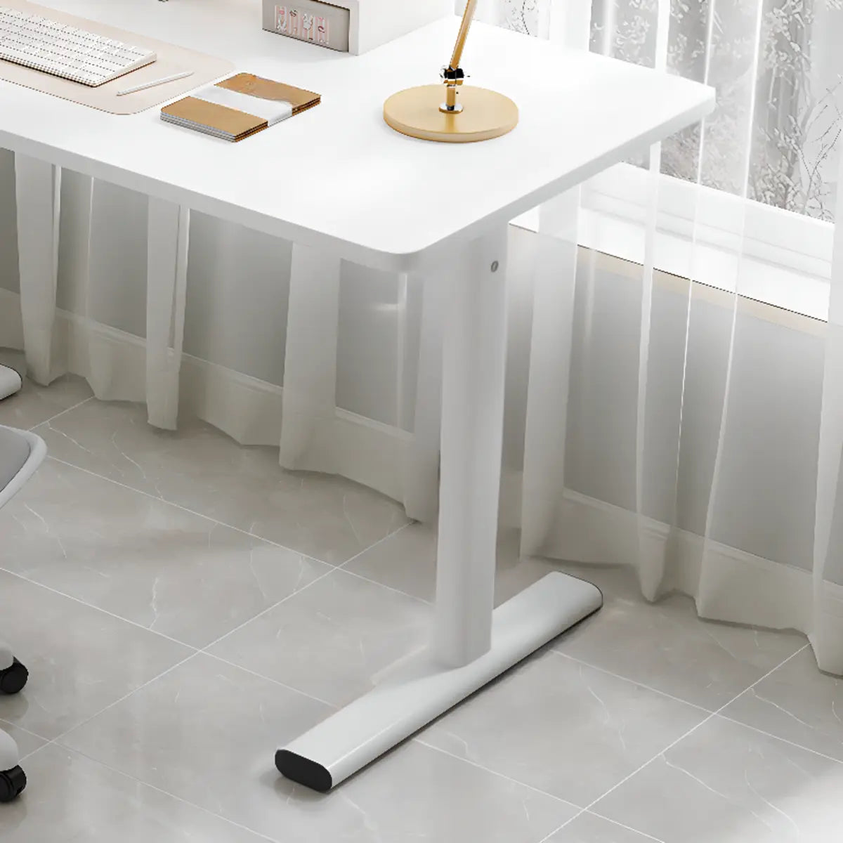 Minimalist White Lumber Rectangle T-Shape Writing Desk Image - 10