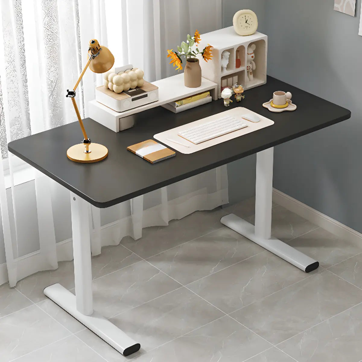 Minimalist White Lumber Rectangle T-Shape Writing Desk Image - 5