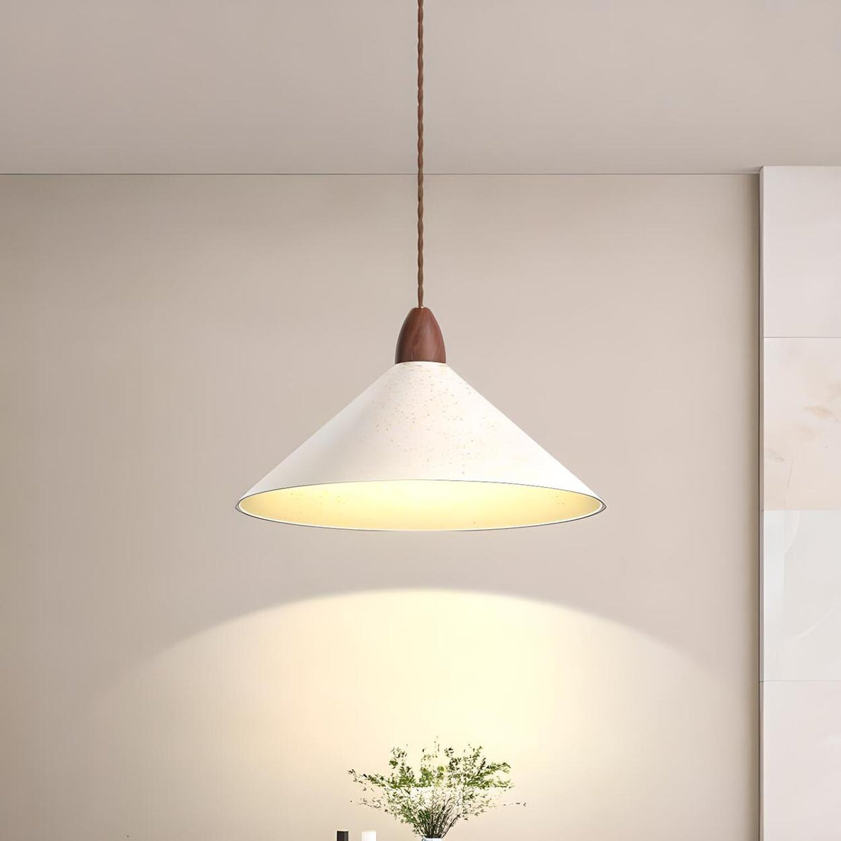 Minimalist White Metal Cone Bedroom Pendant Light Image - 4