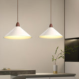 Minimalist White Metal Cone Bedroom Pendant Light Image - 6