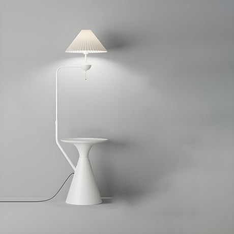 Minimalist White Pleated Floor Lamp with Side Table Image - 2