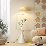 Minimalist White Pleated Floor Lamp with Side Table Image - 4