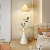 Minimalist White Pleated Floor Lamp with Side Table Image - 5