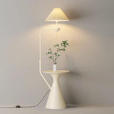 Minimalist White Pleated Floor Lamp with Side Table Image - 9