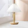 Minimalist White Pleated Shade Wooden Base Table Lamp Image - 2