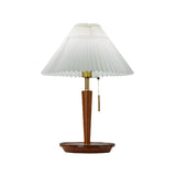 Minimalist White Pleated Shade Wooden Base Table Lamp Image - 7