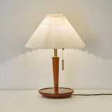 Minimalist White Pleated Shade Wooden Base Table Lamp Image - 8