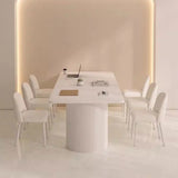 Minimalist White Rectangle Stone Writing Desk 6-Person Image - 1