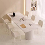 Minimalist White Rectangle Stone Conference Desk 6-Person Image - 2