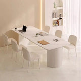 Minimalist White Rectangle Stone Writing Desk 6-Person Image - 3