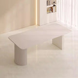 Minimalist White Rectangle Stone Writing Desk 6-Person Image - 8