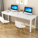 Minimalist White Rectangle Wood Double Writing Desk Image - 3