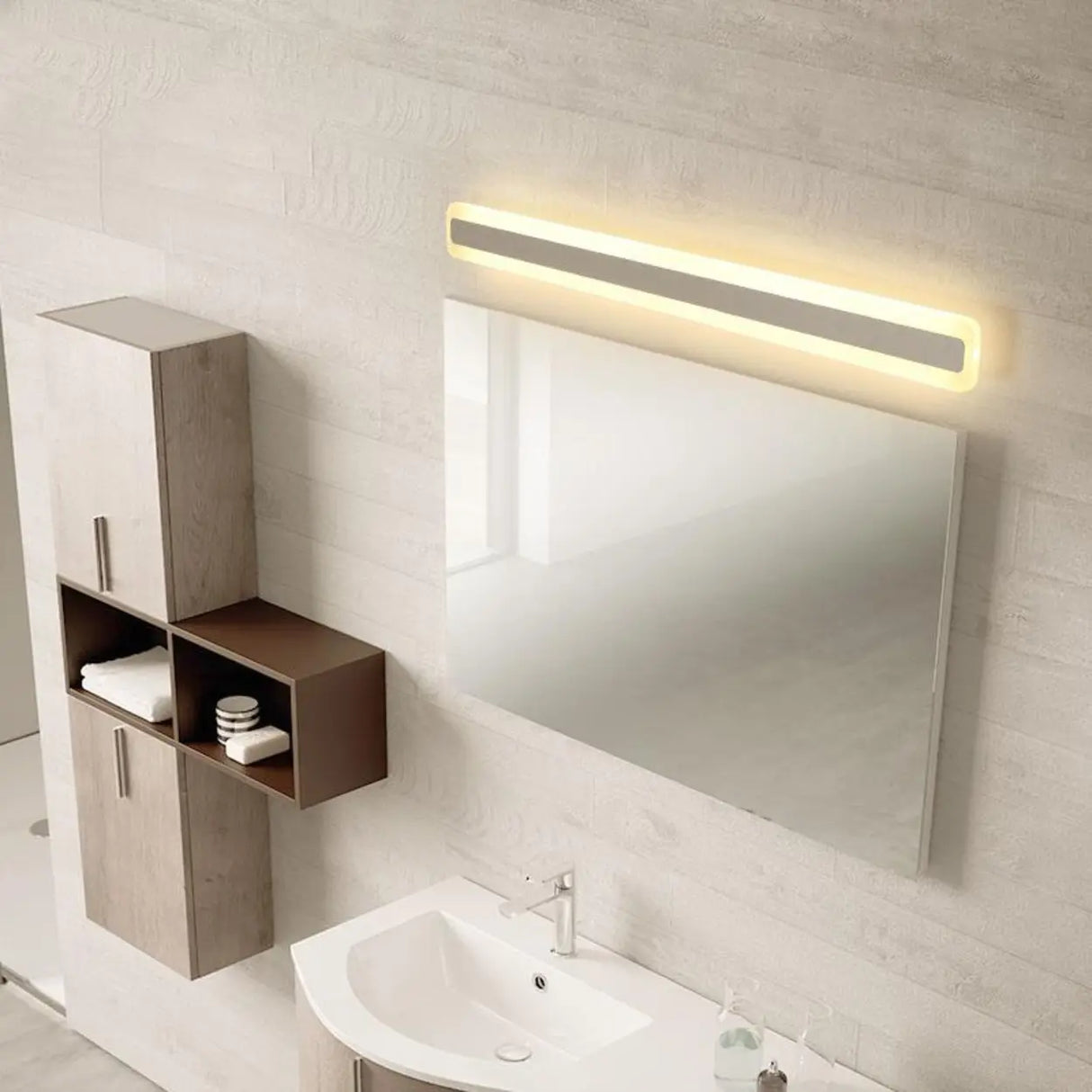 Minimalist White Rectangular LED Bathroom Vanity Light Image - 3