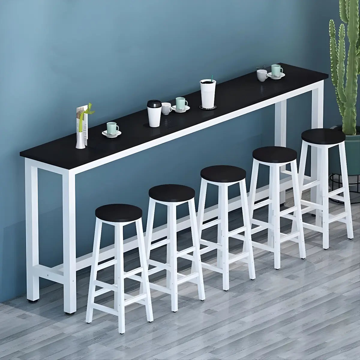 Minimalist White Rectangular Wood Bar Table With Footrest Image - 3