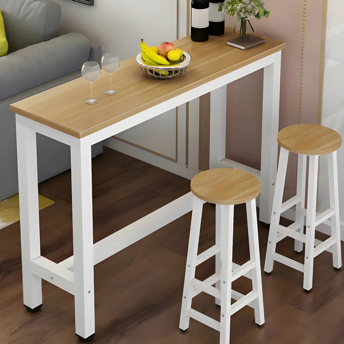 Minimalist White Rectangular Wood Bar Table With Footrest Image - 9