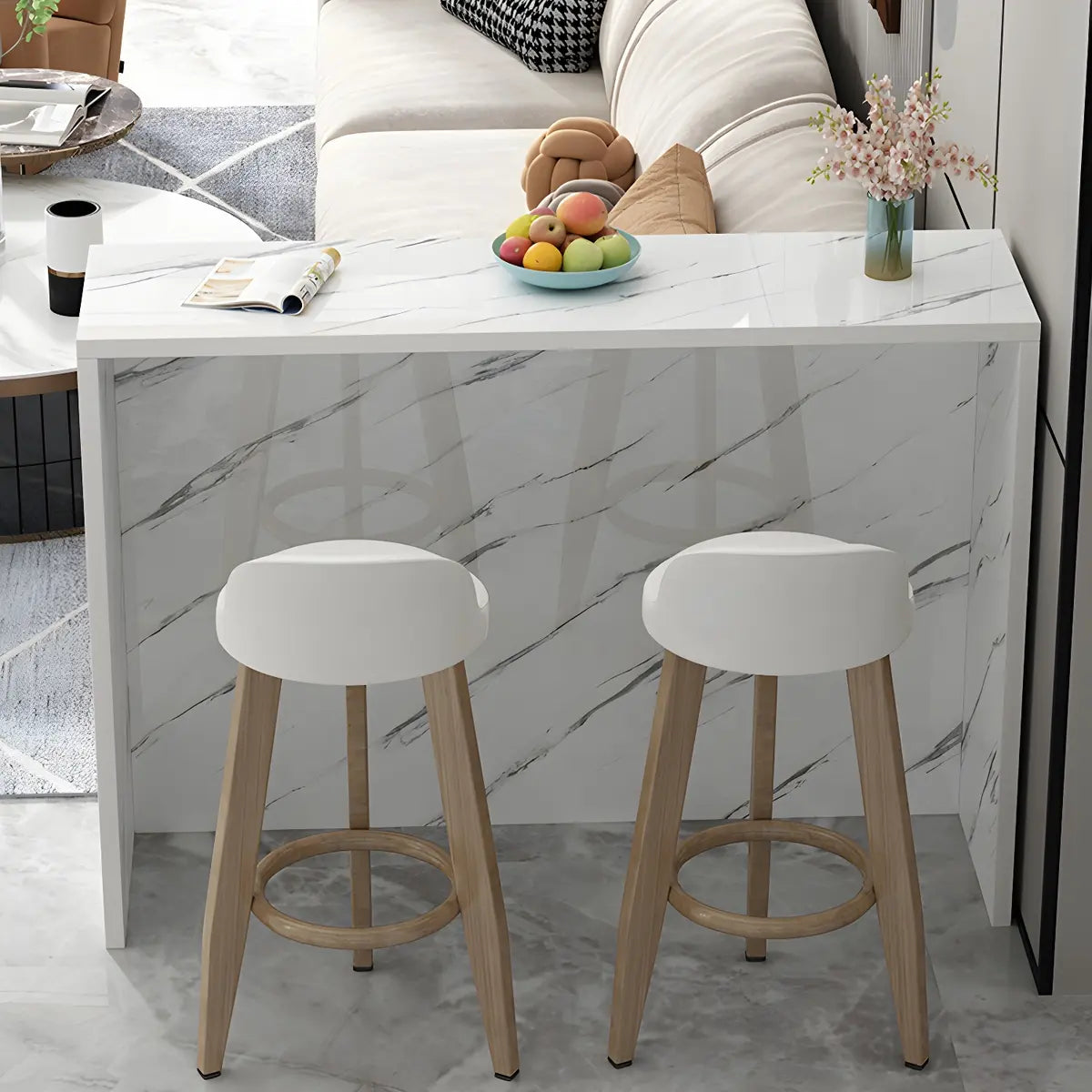 Minimalist White Rectangular Wood Living Room Bar Table Image - 10