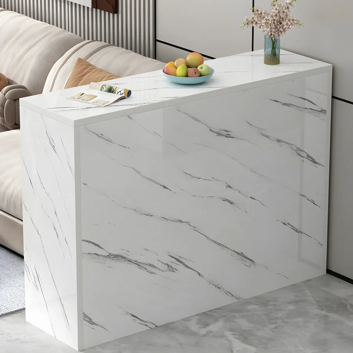 Minimalist White Rectangular Wood Living Room Bar Table Image - 5