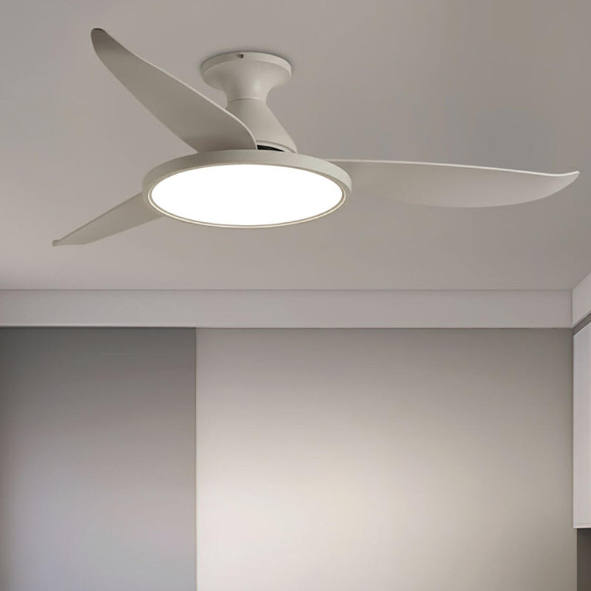 Minimalist White Remote Metal LED Ceiling Fan Light Image - 3