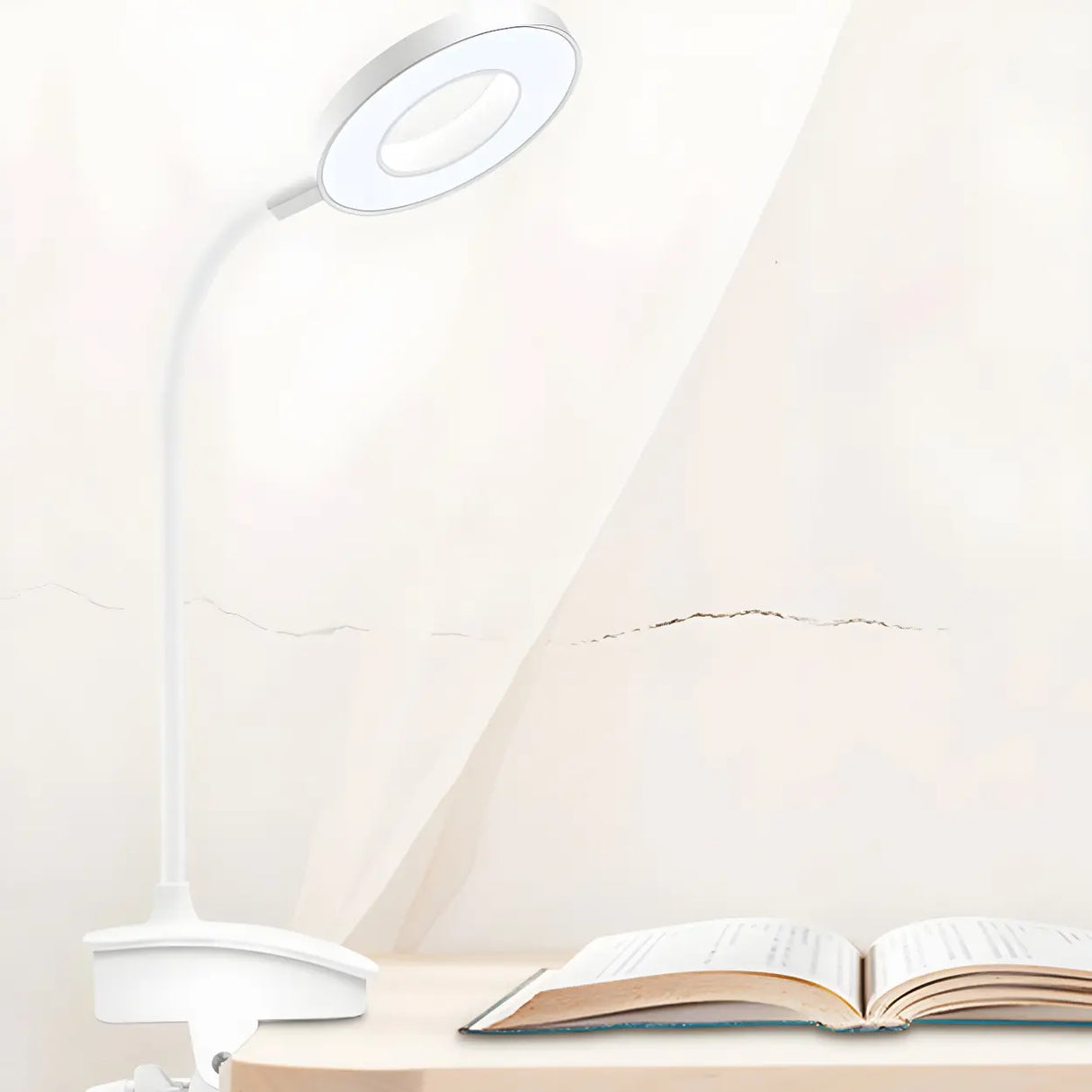 Minimalist White Ring Clip-On LED Study Table Lamp Image - 2