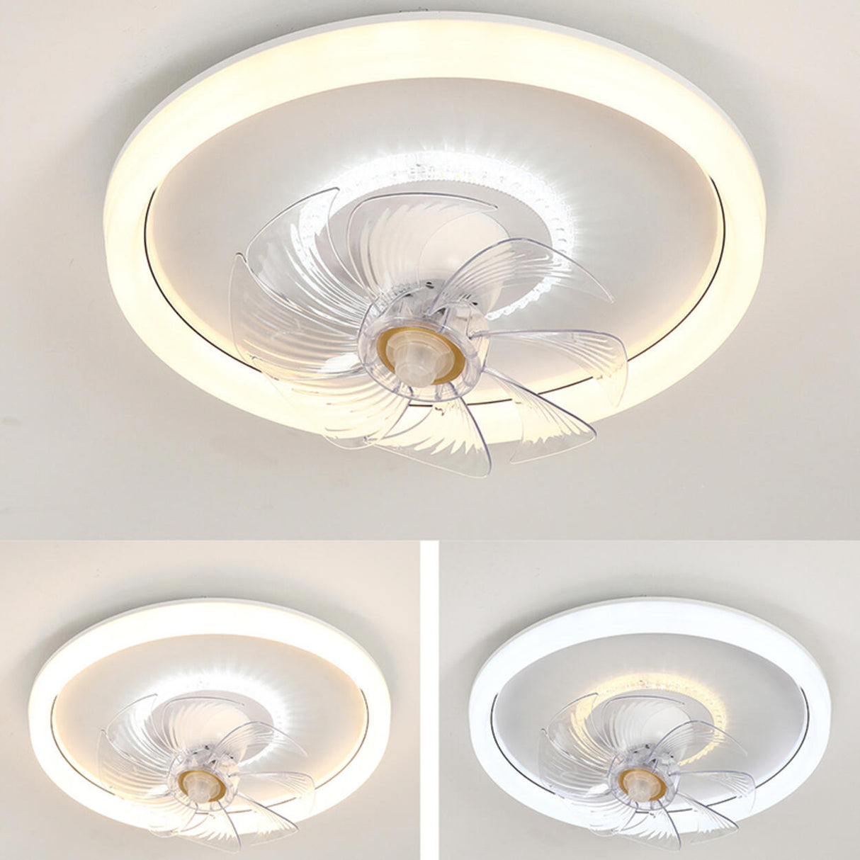 Minimalist White Round 8 Clear Blade Ceiling Fan Light Image - 8